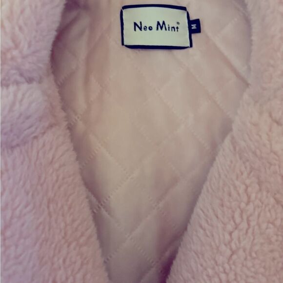 Nee Mint Pink Teddy Bear long vest buttondown coat midweight M - Picture 3 of 13